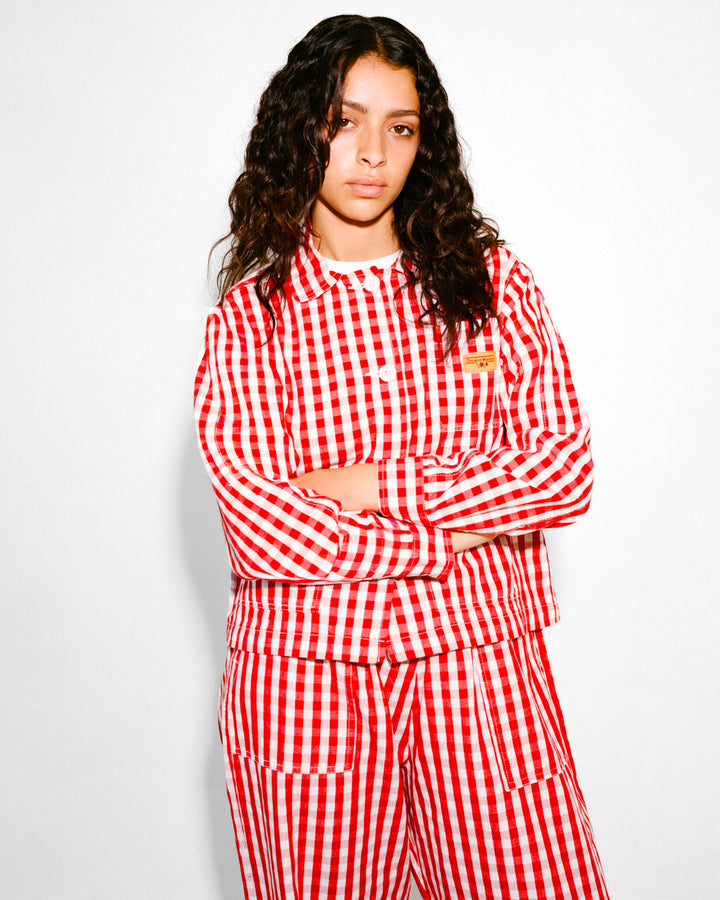 Service Works - Women's Cropped Work Jacket - Red Gingham