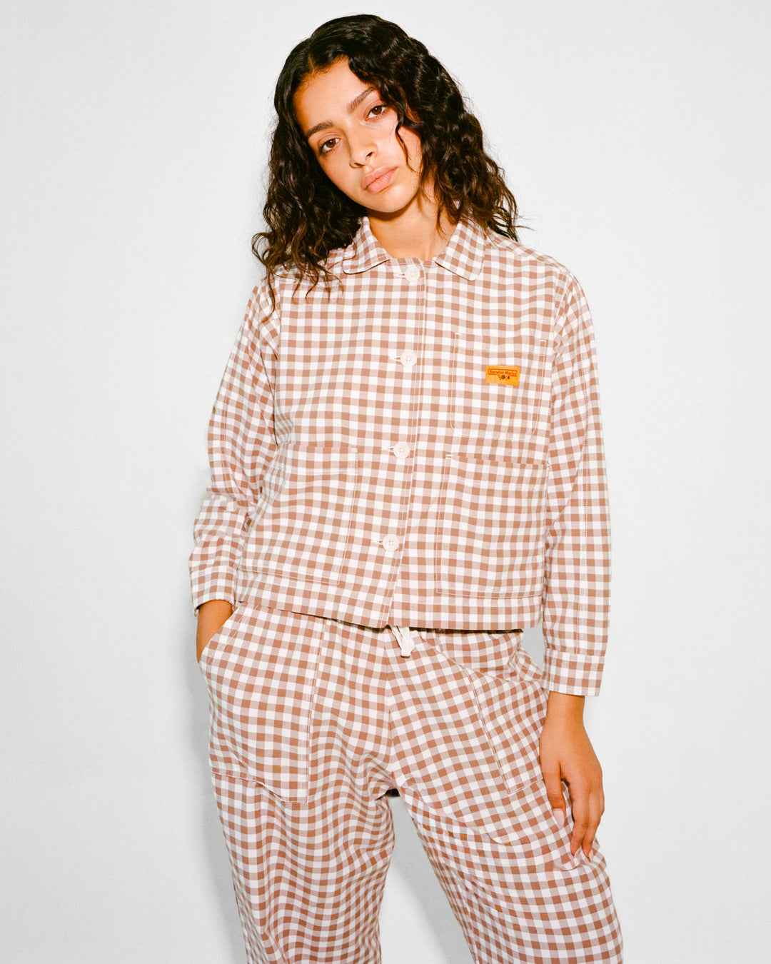 Service Works - Women's Cropped Work Jacket - Brown Gingham