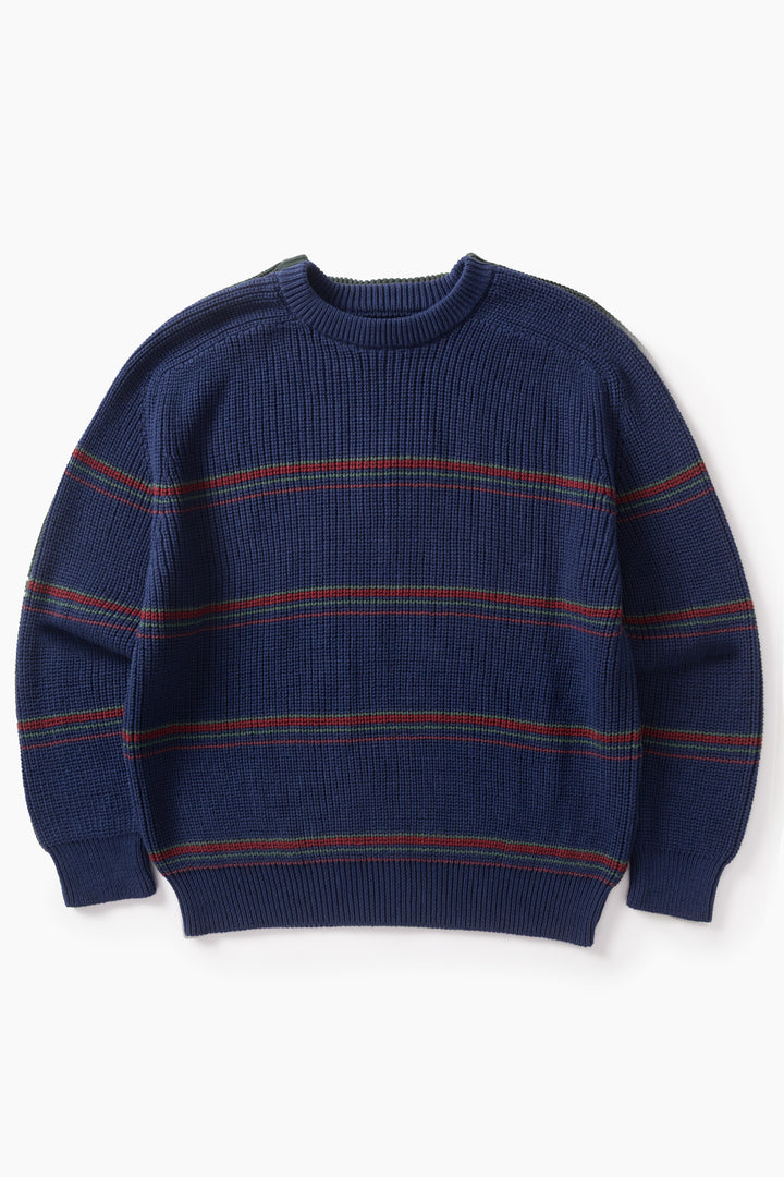 Blacksmith - Stripe Knit Crew - Navy