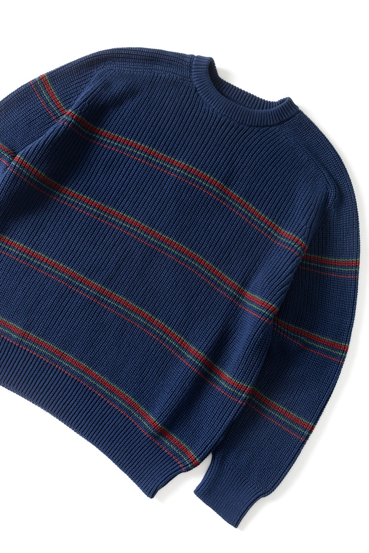 Blacksmith - Stripe Knit Crew - Navy