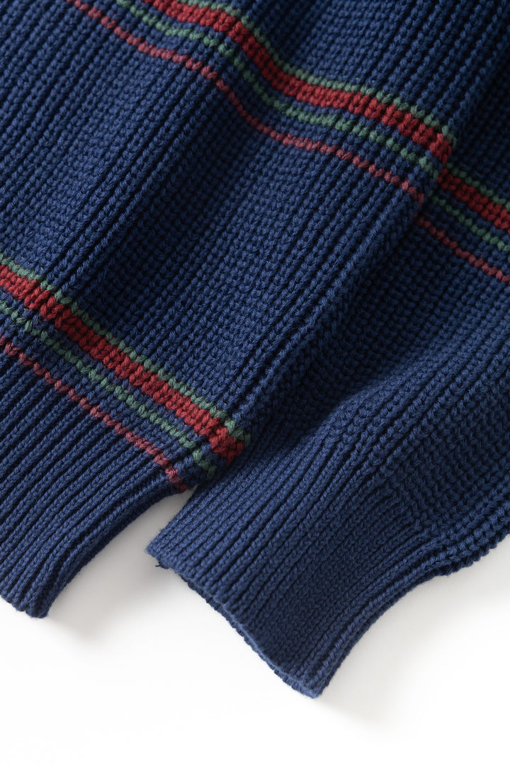 Blacksmith - Stripe Knit Crew - Navy