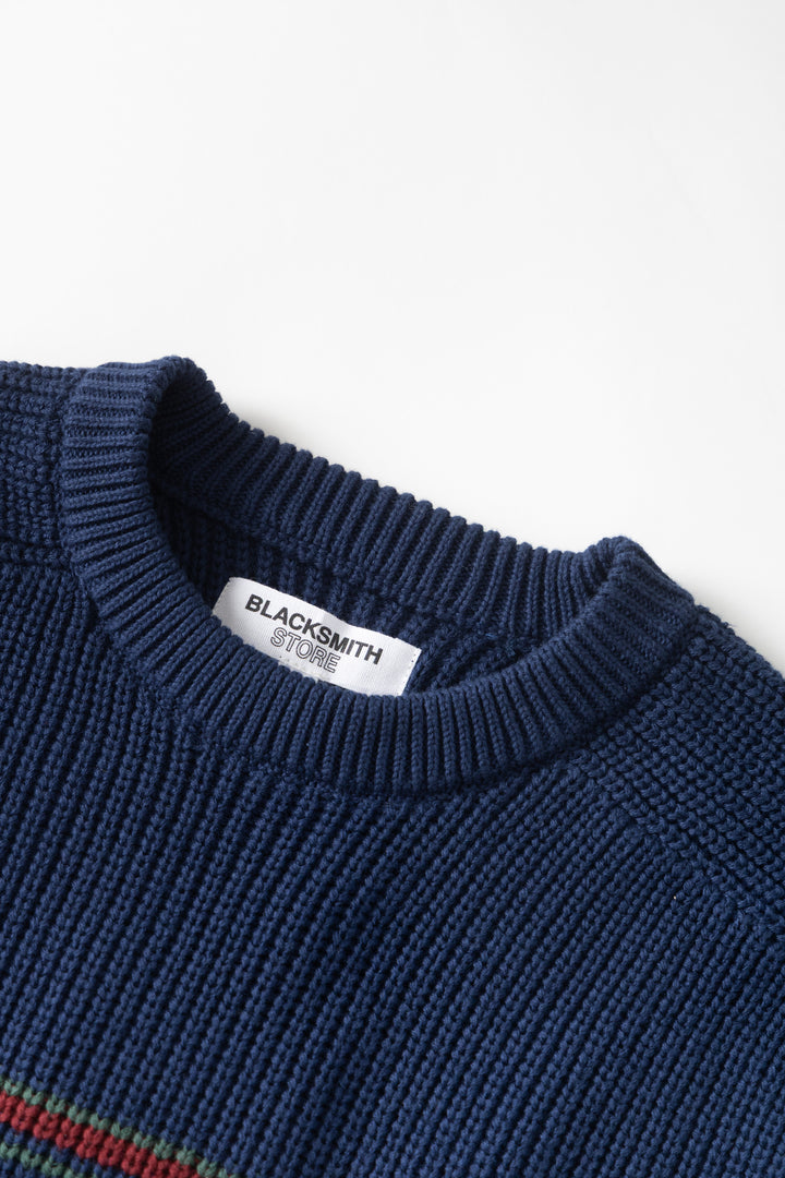 Blacksmith - Stripe Knit Crew - Navy