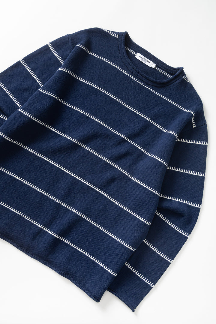 Blacksmith - Stripe Fishing Sweater - Navy