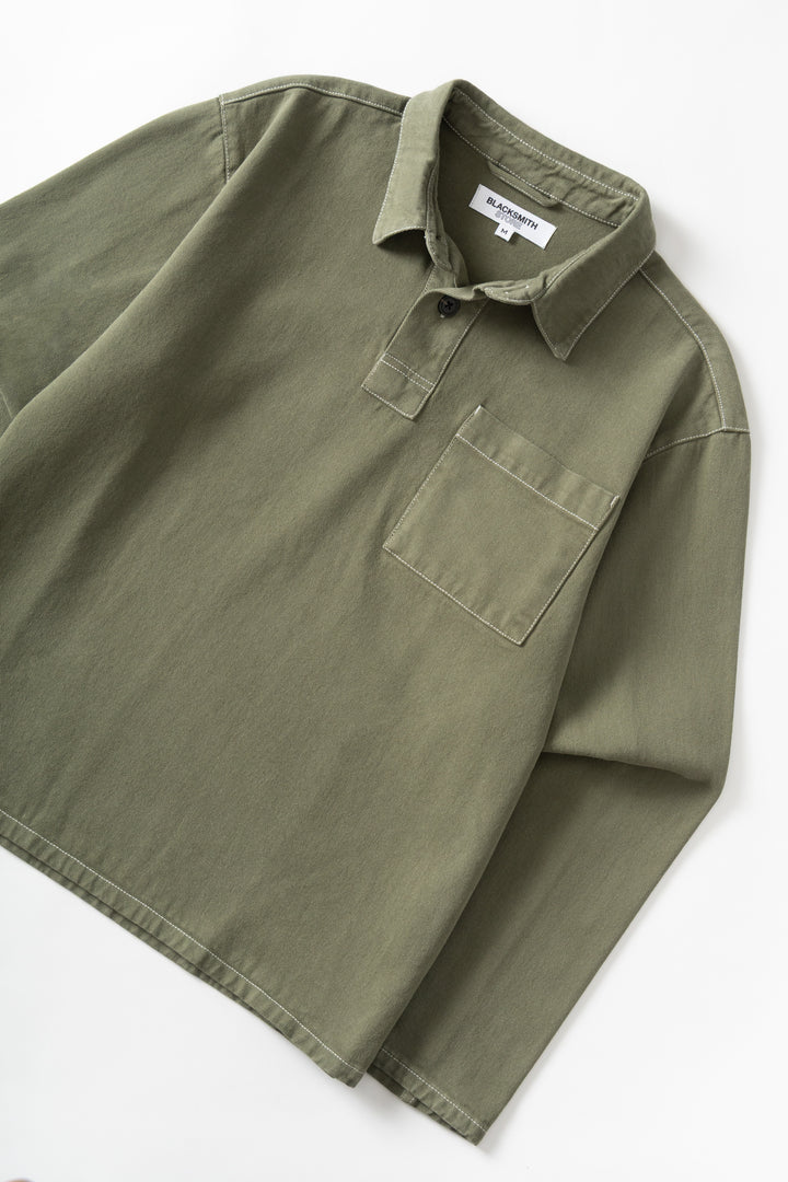Blacksmith - Twill Two Button Popover - Olive