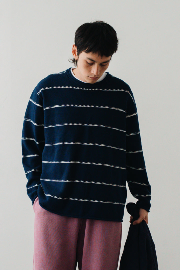 Blacksmith - Stripe Fishing Sweater - Navy