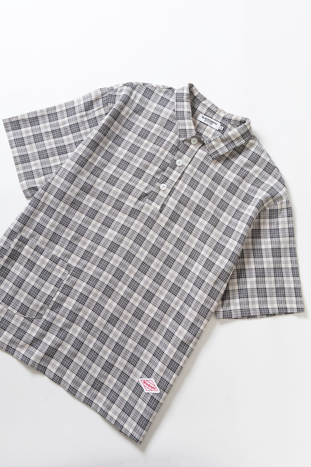 Blacksmith - Short Sleeved Popover Shirt - Black Plaid