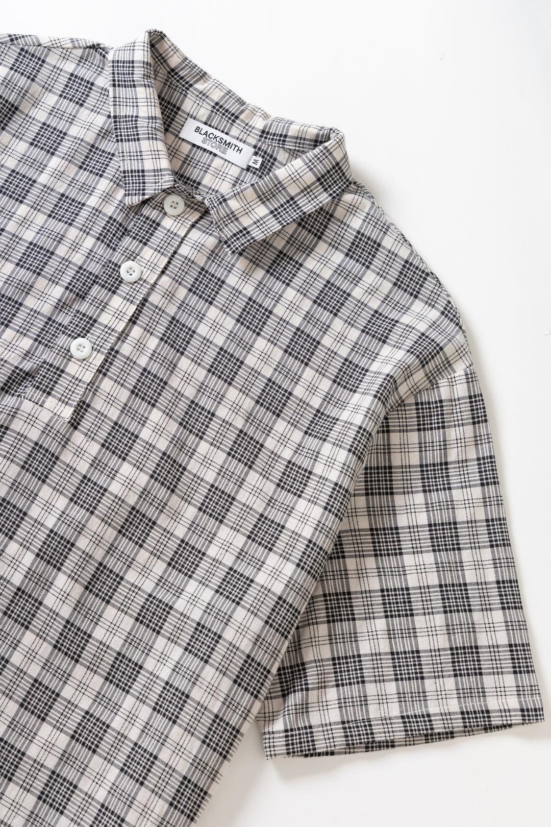 Blacksmith - Short Sleeved Popover Shirt - Black Plaid