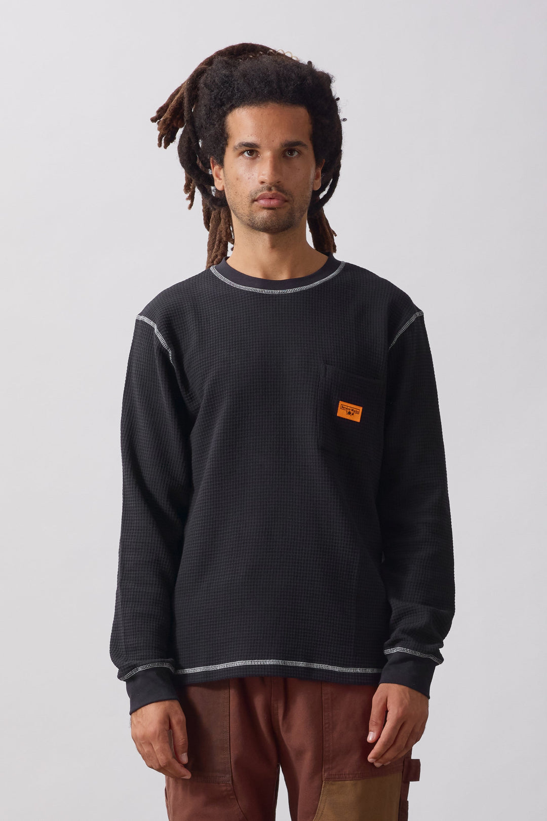 Service Works -  Waffle Contrast Thermal Long Sleeve Tee - Black/White