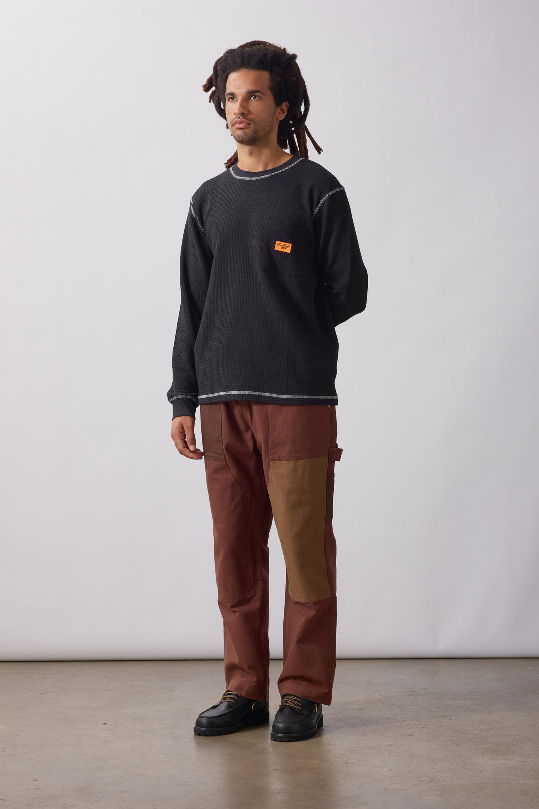 Service Works -  Waffle Contrast Thermal Long Sleeve Tee - Black/White