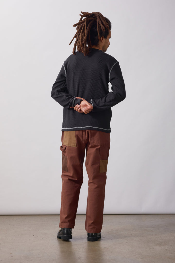 Service Works -  Waffle Contrast Thermal Long Sleeve Tee - Black/White