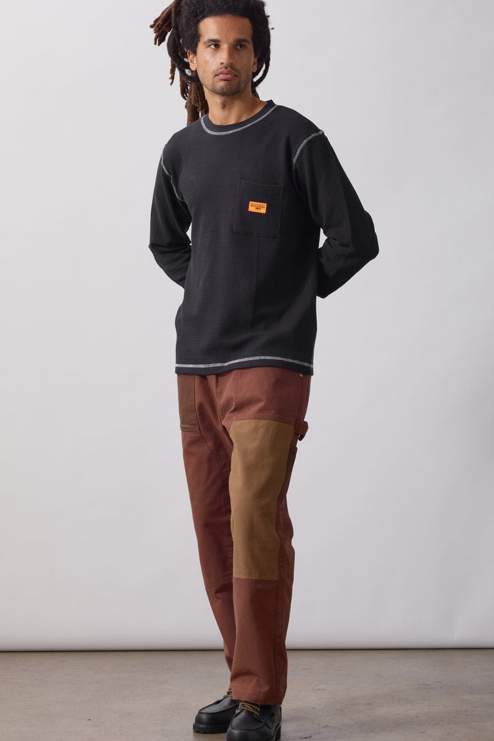 Service Works -  Waffle Contrast Thermal Long Sleeve Tee - Black/White