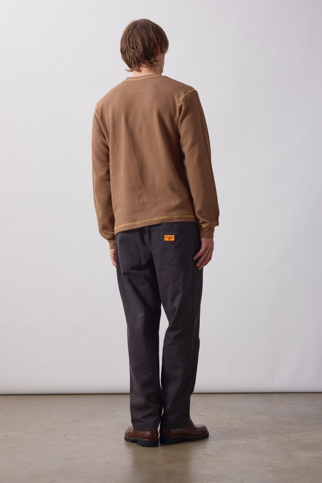 Service Works -  Waffle Contrast Thermal Long Sleeve Tee - Brown/Yellow