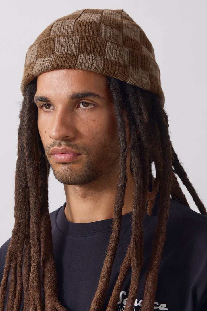 Service Works -  Chunky Check Beanie - Brown