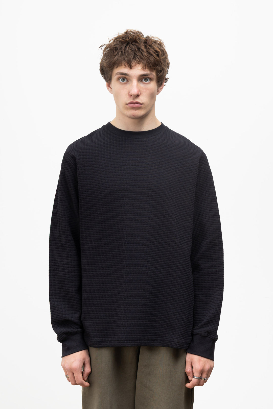 Power Goods - Thermal Waffle Long Sleeve Tee - Black