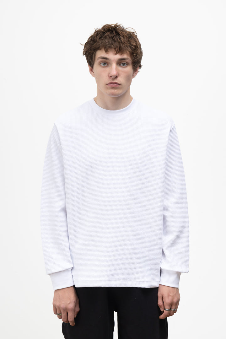 Power Goods - Thermal Waffle Long Sleeve Tee - White