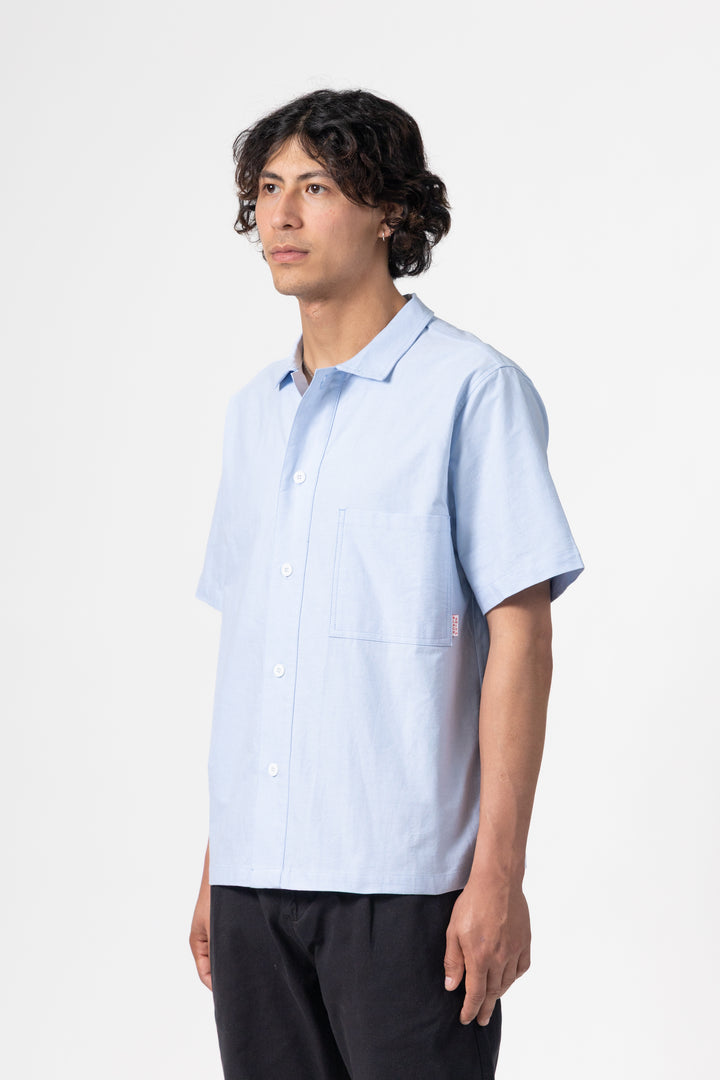 Blacksmith - 'Boxford' Short Sleeve Utility Shirt - Blue