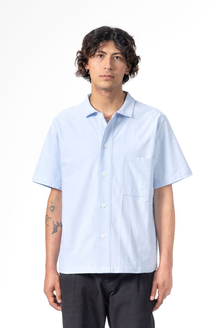 Blacksmith - 'Boxford' Short Sleeve Utility Shirt - Blue