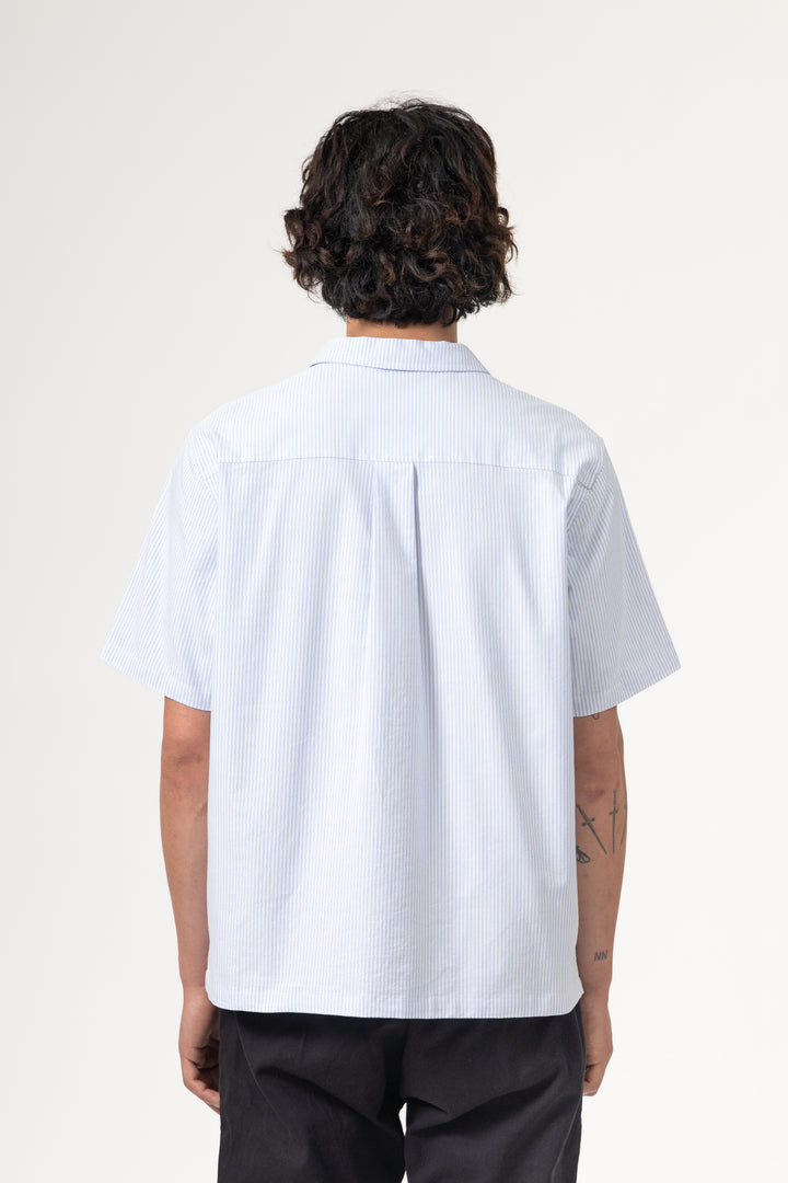 Blacksmith - 'Boxford' Short Sleeve Utility Shirt - Blue Stripe