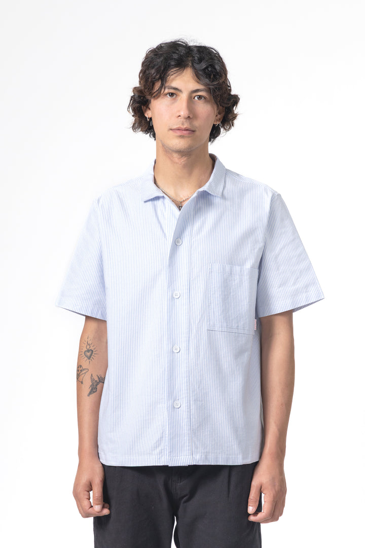 Blacksmith - 'Boxford' Short Sleeve Utility Shirt - Blue Stripe