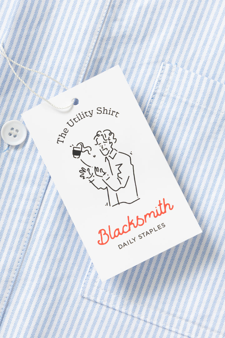 Blacksmith - 'Boxford' Short Sleeve Utility Shirt - Blue Stripe
