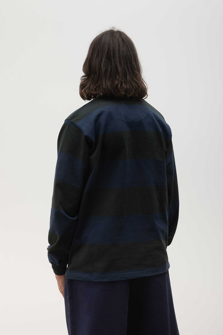Opensider - Classic Rugby Shirt - Blue/Green Wide-Stripe