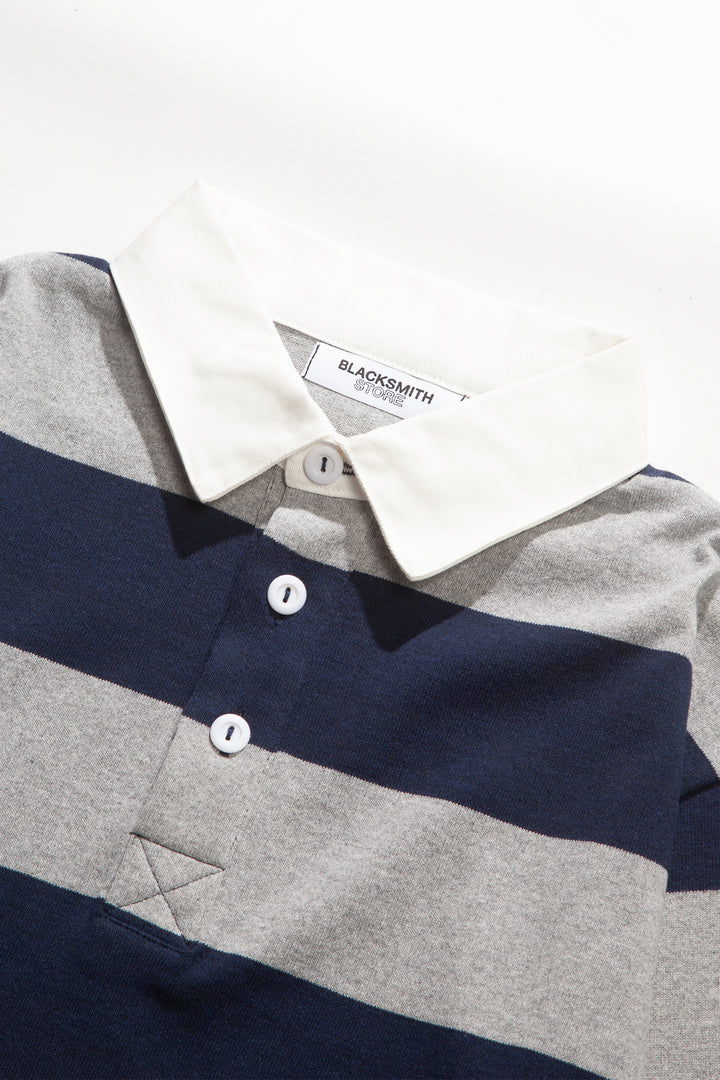 Blacksmith - Yarn Dye Striped Rugby - Grey/Navy